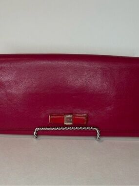 Furla Fuchsia Leather Clutch with Chain Detail